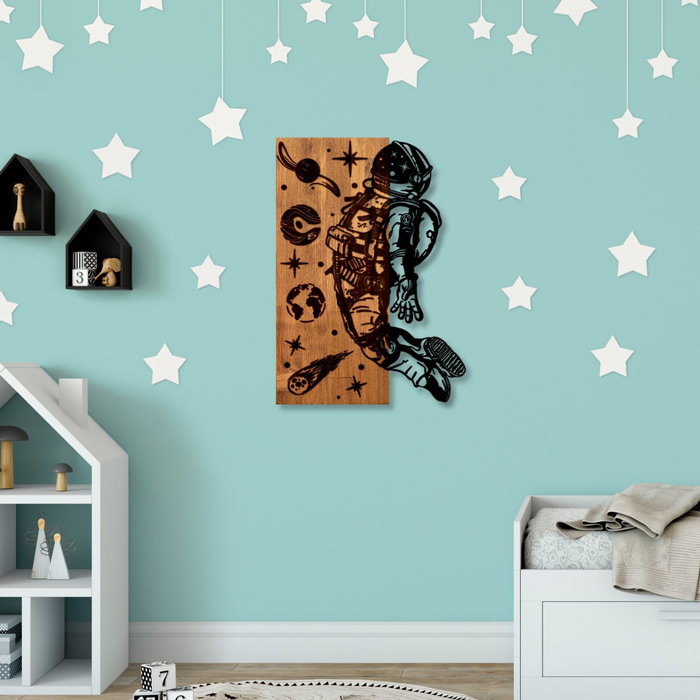 Wallity Cosmic Escultura de pared de madera y metal nogal y negro